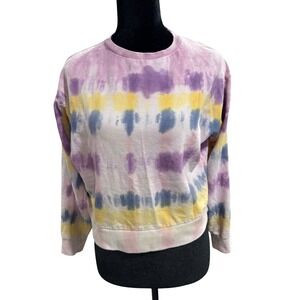 Isa & Ella Womens Tie Dye Sweatshirt Purple Yellow Blue Striped Crewneck Small